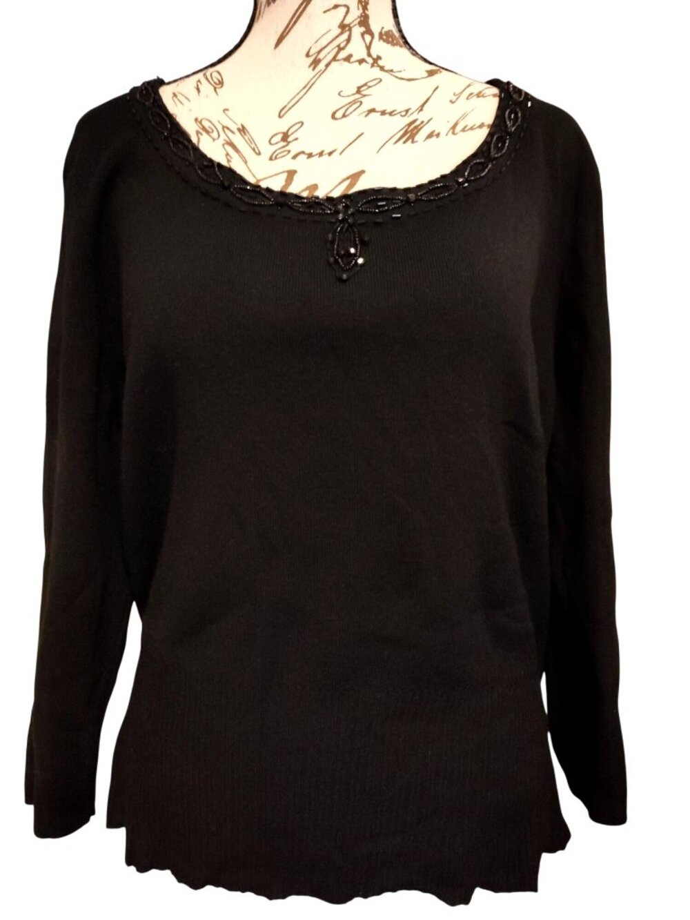 Emma & James Black Beaded Neckline Sweater XL Viscose Blend Womens Elegant Pullo